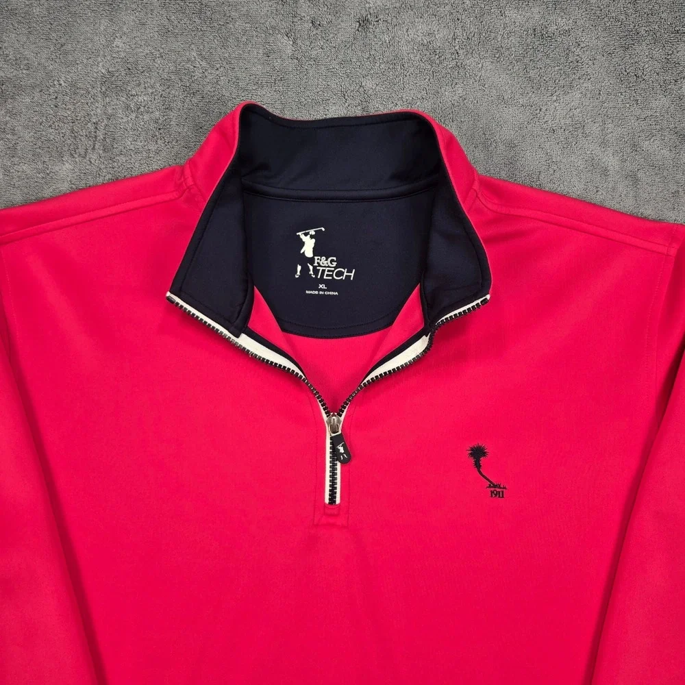 F&G Tech Mens XL Pink 1/4 Zip Performance Pullover Golf Stretch 1911 Logo